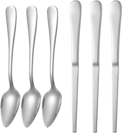 6PCS Grapefruit Spoons and Grapefruit Knife Set with Serrated Edge Stainless Steel Citrus Utensils for Orange Lemon Kiwi Fruit Salad Melon Pitaya Apple Puree Rainbow