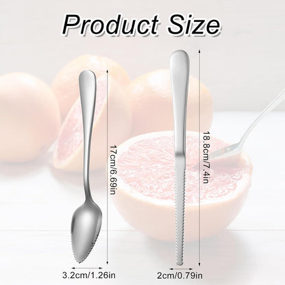 6PCS Grapefruit Spoons and Grapefruit Knife Set with Serrated Edge Stainless Steel Citrus Utensils for Orange Lemon Kiwi Fruit Salad Melon Pitaya Apple Puree Rainbow