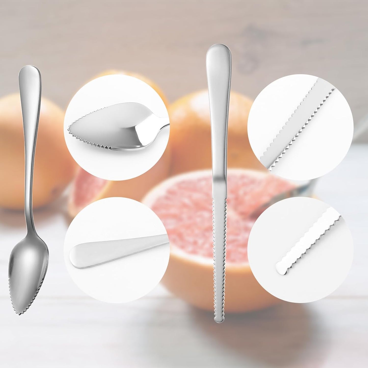 6PCS Grapefruit Spoons and Grapefruit Knife Set with Serrated Edge Stainless Steel Citrus Utensils for Orange Lemon Kiwi Fruit Salad Melon Pitaya Apple Puree Rainbow
