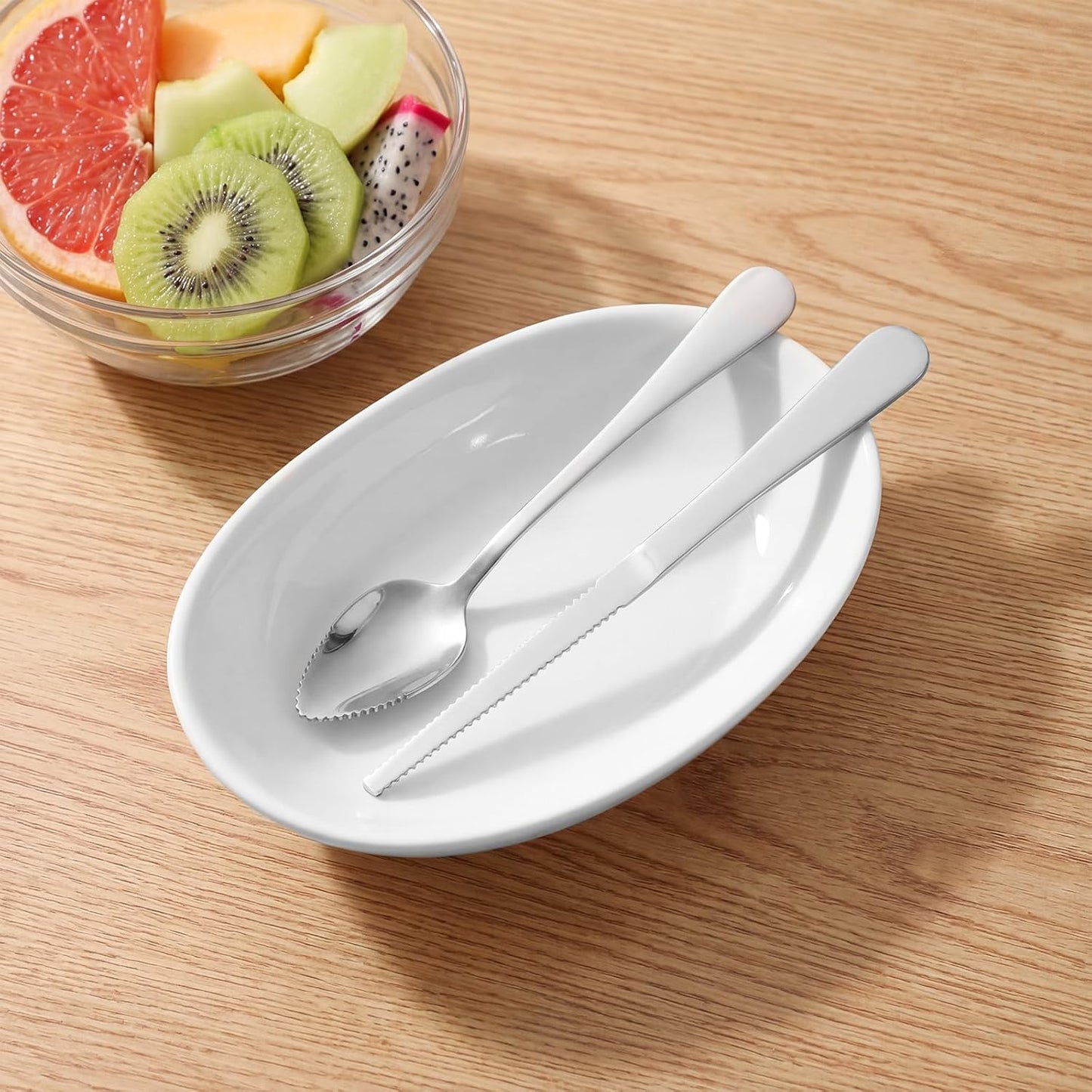 6PCS Grapefruit Spoons and Grapefruit Knife Set with Serrated Edge Stainless Steel Citrus Utensils for Orange Lemon Kiwi Fruit Salad Melon Pitaya Apple Puree Rainbow