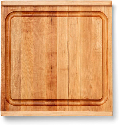 Countertop Series Rectangular Wooden Maple Cutting Board 17.75”x17.25” – 1.25” Thick, 13-lb Reversible Butcher Block with Juice Groove, Counter Lip & Edge-Grain – Made in the USA