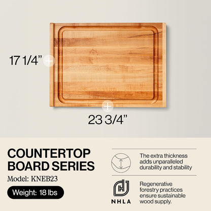 Countertop Series Rectangular Wooden Maple Cutting Board 17.75”x17.25” – 1.25” Thick, 13-lb Reversible Butcher Block with Juice Groove, Counter Lip & Edge-Grain – Made in the USA