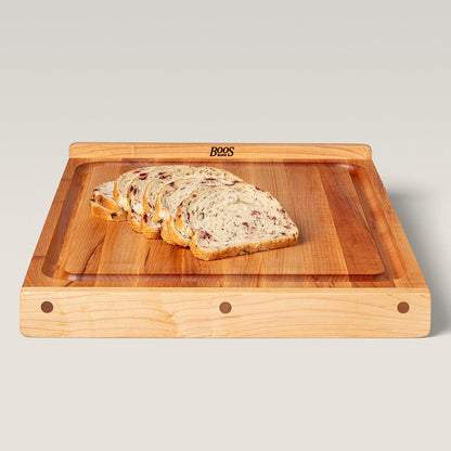 Countertop Series Rectangular Wooden Maple Cutting Board 17.75”x17.25” – 1.25” Thick, 13-lb Reversible Butcher Block with Juice Groove, Counter Lip & Edge-Grain – Made in the USA