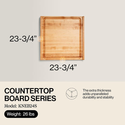 Countertop Series Rectangular Wooden Maple Cutting Board 17.75”x17.25” – 1.25” Thick, 13-lb Reversible Butcher Block with Juice Groove, Counter Lip & Edge-Grain – Made in the USA