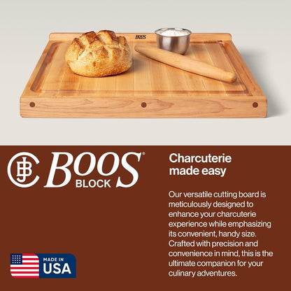Countertop Series Rectangular Wooden Maple Cutting Board 17.75”x17.25” – 1.25” Thick, 13-lb Reversible Butcher Block with Juice Groove, Counter Lip & Edge-Grain – Made in the USA