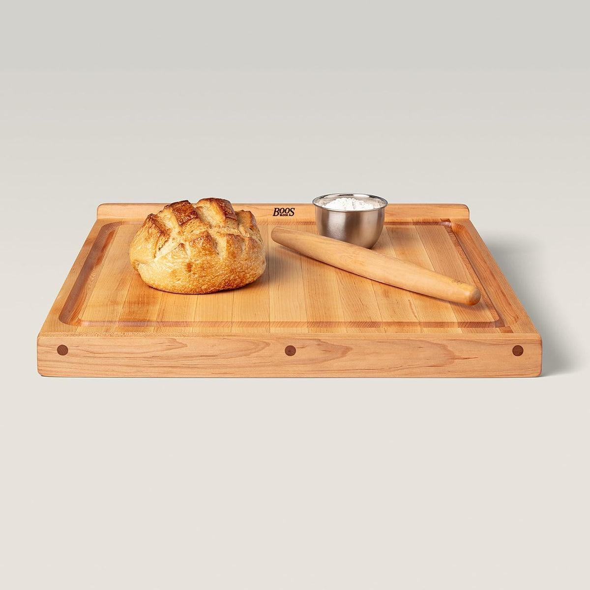 Countertop Series Rectangular Wooden Maple Cutting Board 17.75”x17.25” – 1.25” Thick, 13-lb Reversible Butcher Block with Juice Groove, Counter Lip & Edge-Grain – Made in the USA
