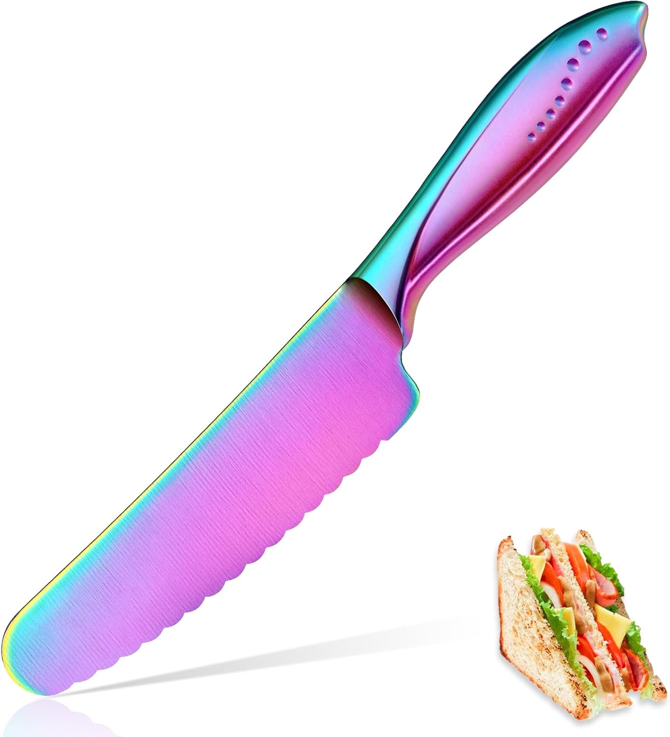 Sandwich Knife, 6 inch Serrated Utility Knife High Carbon Stainless Steel Blade for Bread Vegetable Meat Cutting, Butter Spreader Knife - Rainbow