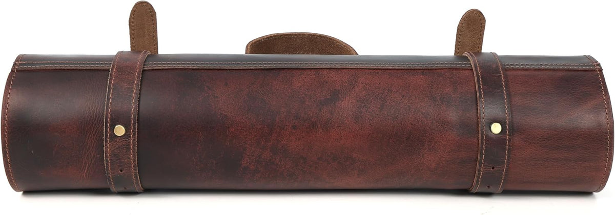 Chef Knife Roll | Genuine Buffalo Leather Knife Roll Case | Portable Travel Storage for Knives & Accessories | 11 Pocket Canvas Chef Knife Bag | Durable & Secure Knife Carrier (Brown)