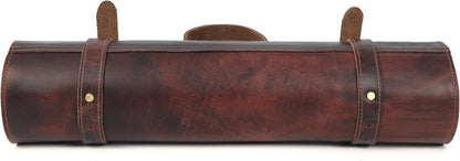 Chef Knife Roll | Genuine Buffalo Leather Knife Roll Case | Portable Travel Storage for Knives & Accessories | 11 Pocket Canvas Chef Knife Bag | Durable & Secure Knife Carrier (Brown)