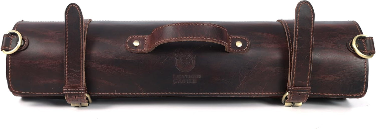 Chef Knife Roll | Genuine Buffalo Leather Knife Roll Case | Portable Travel Storage for Knives & Accessories | 11 Pocket Canvas Chef Knife Bag | Durable & Secure Knife Carrier (Brown)