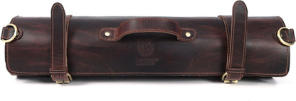 Chef Knife Roll | Genuine Buffalo Leather Knife Roll Case | Portable Travel Storage for Knives & Accessories | 11 Pocket Canvas Chef Knife Bag | Durable & Secure Knife Carrier (Brown)