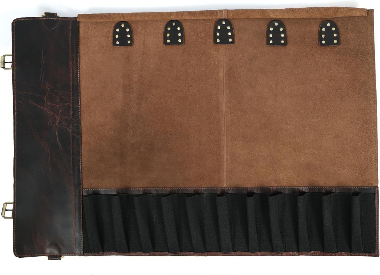 Chef Knife Roll | Genuine Buffalo Leather Knife Roll Case | Portable Travel Storage for Knives & Accessories | 11 Pocket Canvas Chef Knife Bag | Durable & Secure Knife Carrier (Brown)