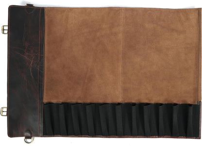 Chef Knife Roll | Genuine Buffalo Leather Knife Roll Case | Portable Travel Storage for Knives & Accessories | 11 Pocket Canvas Chef Knife Bag | Durable & Secure Knife Carrier (Brown)