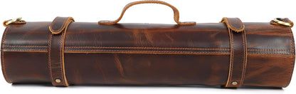 Chef Knife Roll | Genuine Buffalo Leather Knife Roll Case | Portable Travel Storage for Knives & Accessories | 11 Pocket Canvas Chef Knife Bag | Durable & Secure Knife Carrier (Brown)