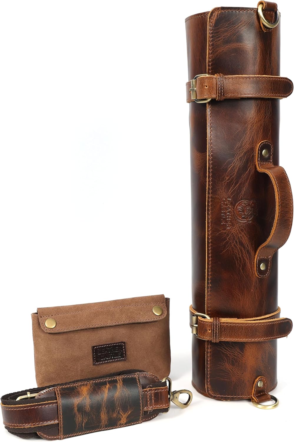 Chef Knife Roll | Genuine Buffalo Leather Knife Roll Case | Portable Travel Storage for Knives & Accessories | 11 Pocket Canvas Chef Knife Bag | Durable & Secure Knife Carrier (Brown)