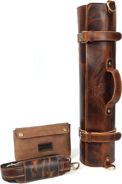 Chef Knife Roll | Genuine Buffalo Leather Knife Roll Case | Portable Travel Storage for Knives & Accessories | 11 Pocket Canvas Chef Knife Bag | Durable & Secure Knife Carrier (Brown)