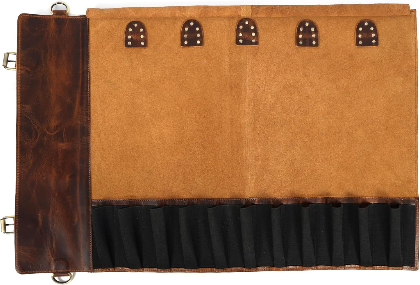 Chef Knife Roll | Genuine Buffalo Leather Knife Roll Case | Portable Travel Storage for Knives & Accessories | 11 Pocket Canvas Chef Knife Bag | Durable & Secure Knife Carrier (Brown)
