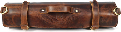 Chef Knife Roll | Genuine Buffalo Leather Knife Roll Case | Portable Travel Storage for Knives & Accessories | 11 Pocket Canvas Chef Knife Bag | Durable & Secure Knife Carrier (Brown)