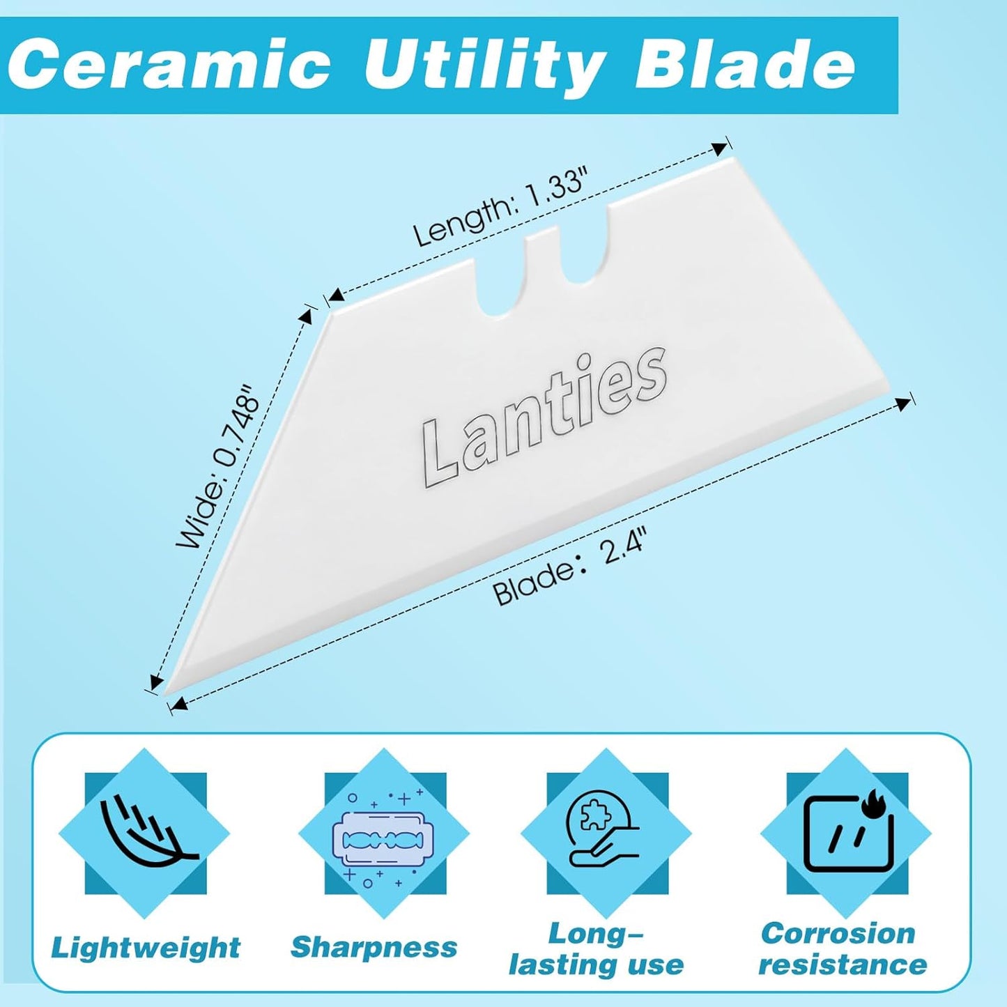 20 Pack Ceramic Utility Blades High Hardness Replacement Blades Fit Utility Knife, Sharp and Reliable, Suitable for Most Craft Knives and Box Cutter