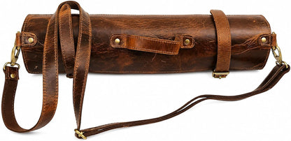 Genuine Leather Knife Roll Bag, Handmade Chef Knife Roll, Professional Knife Storage Case with Adjustable Shoulder Strap & Zipper Pocket, Travel Culinary Knife Carrier, Vintage Light Brown