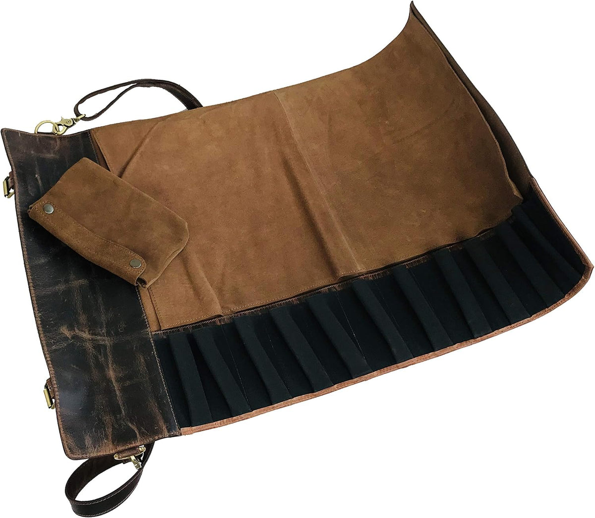 Genuine Leather Knife Roll Bag, Handmade Chef Knife Roll, Professional Knife Storage Case with Adjustable Shoulder Strap & Zipper Pocket, Travel Culinary Knife Carrier, Vintage Light Brown
