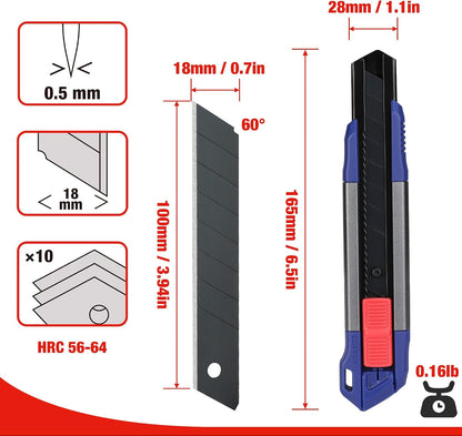 18mm Retractable Utility Knife with 10-Piece SK5 Blades