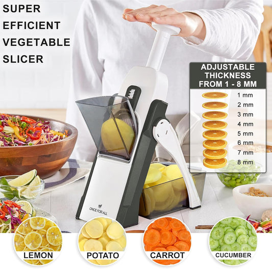 Safe Mandoline Slicer, Vegetable Slicer Potato Slicer, Gray | Vegetable Slicer For Food Potato Slices, Thickness Adjustable 0.1-8 mm Kitchen Artifact Fast Meal Prep, Gift, Only Slicer