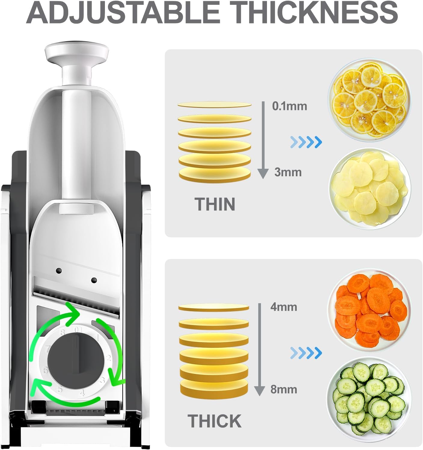 Safe Mandoline Slicer, Vegetable Slicer Potato Slicer, Gray | Vegetable Slicer For Food Potato Slices, Thickness Adjustable 0.1-8 mm Kitchen Artifact Fast Meal Prep, Gift, Only Slicer