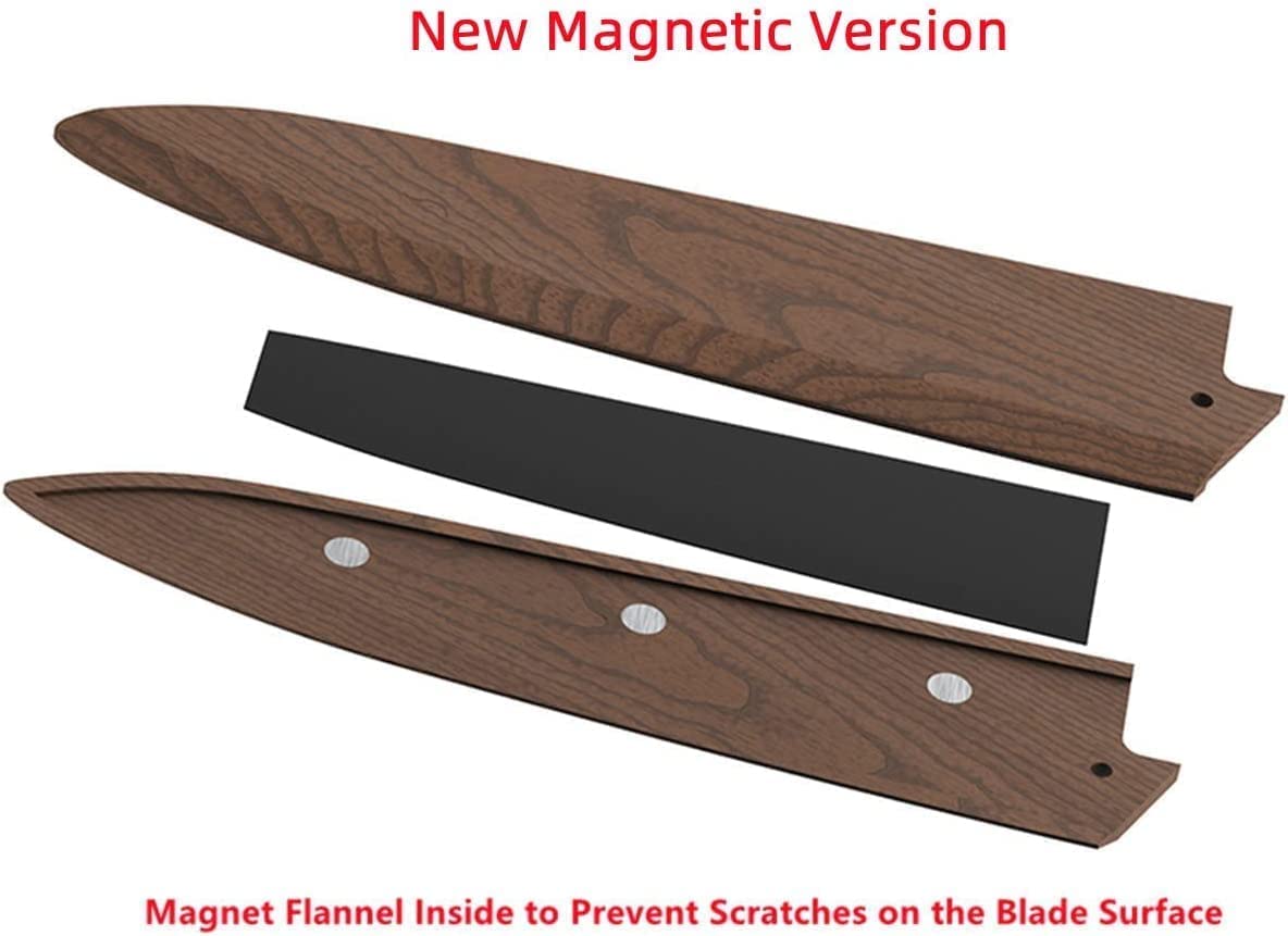Handmade Natural Black Walnut Wood Japanese Kiritsuke Chef Knife Sheath Magnetic Knives Case Holder Protector Wooden Cover (Bevel Entrance,8 inch)