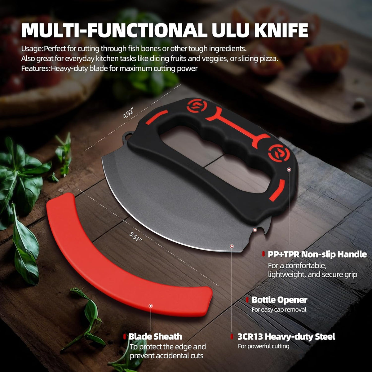 Ulu & Fillet Knife Set – 5”, 7”, 9” German High Carbon Steel Blades with Sheaths, Non-Slip Handles, Honing Rod & Carry Bag, Mezzaluna Knife for Kitchen, BBQ, Camping & Fishing, Gift for Father's Day