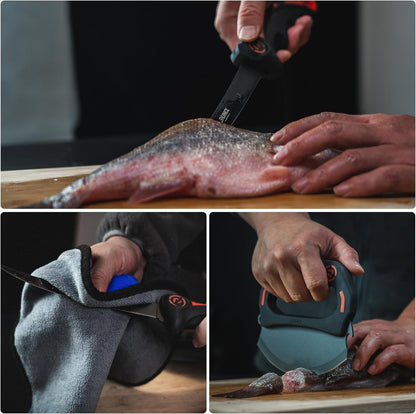 Ulu & Fillet Knife Set – 5”, 7”, 9” German High Carbon Steel Blades with Sheaths, Non-Slip Handles, Honing Rod & Carry Bag, Mezzaluna Knife for Kitchen, BBQ, Camping & Fishing, Gift for Father's Day