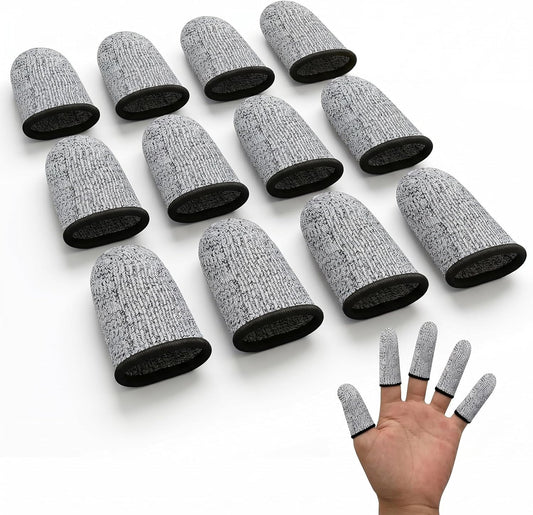 Finger Cots Cut Resistant Protector - Finger Covers for Cuts, Gloves Life Extender, Cut Resistant Finger Protectors for Kitchen, Work, Sculpture, Anti-Slip, Reusable (Gray, 12PK)