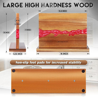 Magnetic Knife Block 13 x 10 Inches, Double Sided Magnetic Knife Holder Rack for Kitchen Counter Top, Space Saving Wood & Red Resin Knife Storage, Cooking Gifts for Men Dad