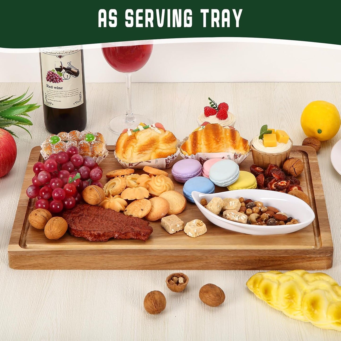 20 Inch Large Acacia Wood Cutting Board 1.5" Thick, Reversible Wooden Cutting Board for Kitchen, Charcuterie Board Cheese Board with Deep Groove, Chopping Board for Meat, Vegetables, Fruit