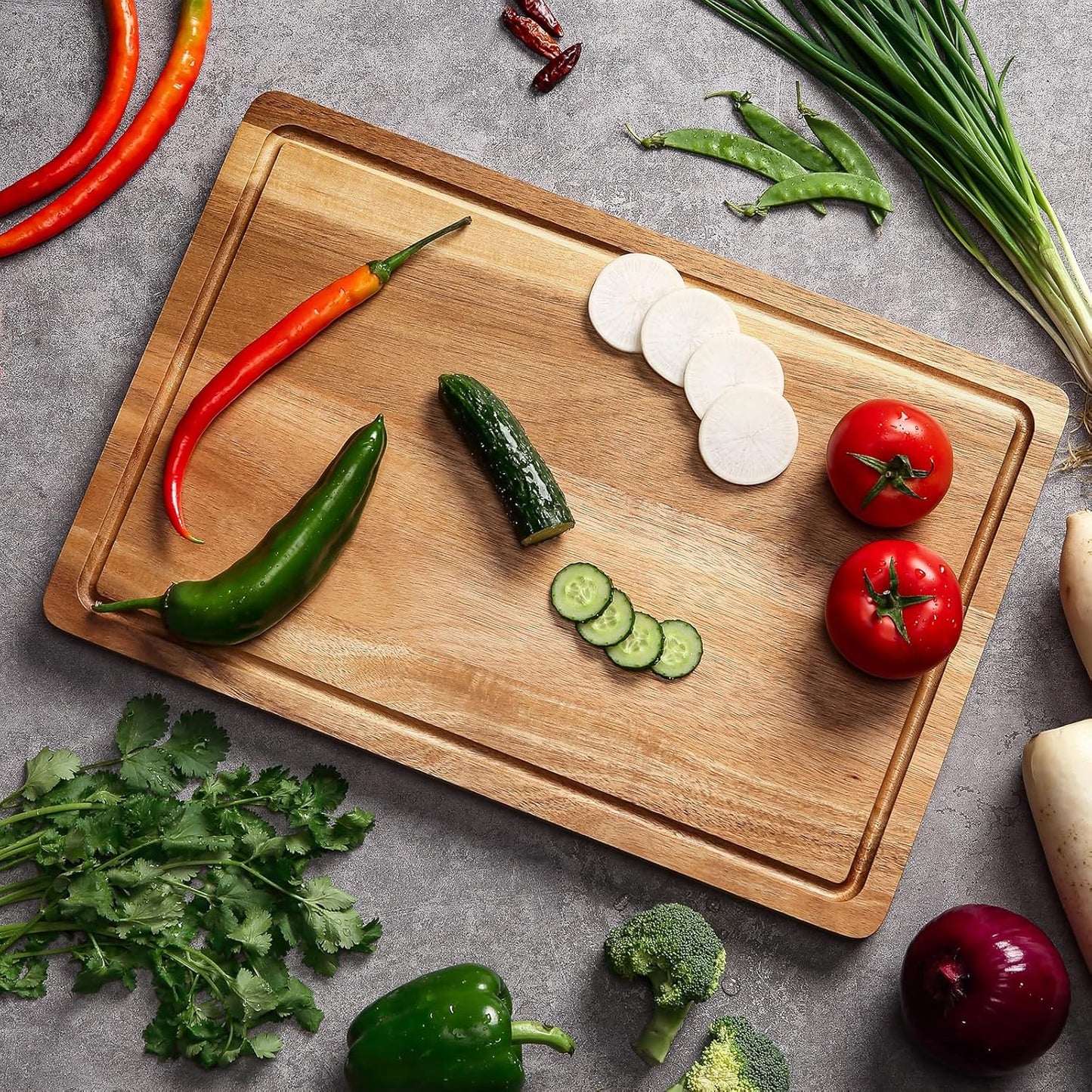20 Inch Large Acacia Wood Cutting Board 1.5" Thick, Reversible Wooden Cutting Board for Kitchen, Charcuterie Board Cheese Board with Deep Groove, Chopping Board for Meat, Vegetables, Fruit