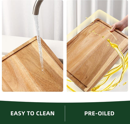 20 Inch Large Acacia Wood Cutting Board 1.5" Thick, Reversible Wooden Cutting Board for Kitchen, Charcuterie Board Cheese Board with Deep Groove, Chopping Board for Meat, Vegetables, Fruit