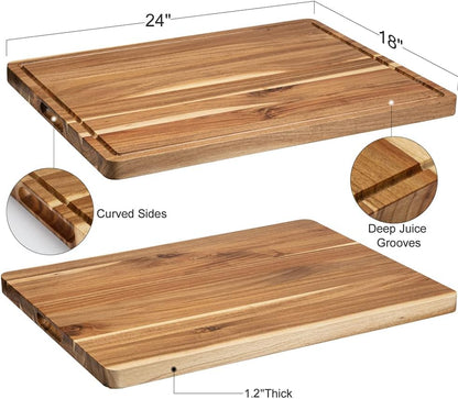 20 Inch Large Acacia Wood Cutting Board 1.5" Thick, Reversible Wooden Cutting Board for Kitchen, Charcuterie Board Cheese Board with Deep Groove, Chopping Board for Meat, Vegetables, Fruit