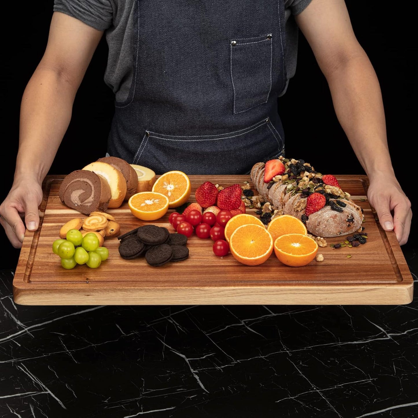 20 Inch Large Acacia Wood Cutting Board 1.5" Thick, Reversible Wooden Cutting Board for Kitchen, Charcuterie Board Cheese Board with Deep Groove, Chopping Board for Meat, Vegetables, Fruit