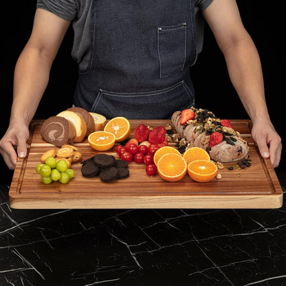 20 Inch Large Acacia Wood Cutting Board 1.5" Thick, Reversible Wooden Cutting Board for Kitchen, Charcuterie Board Cheese Board with Deep Groove, Chopping Board for Meat, Vegetables, Fruit