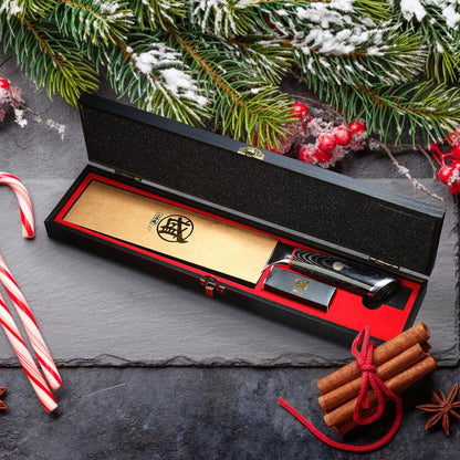 7-Inch Japanese Kiritsuke Chef Knife, AUS-10 Damascus | 67-Layer Forged Construction, Deep-Cryo Heat Treatment, Precision Tip Control, Pakkawood Handle, Sandalwood Box