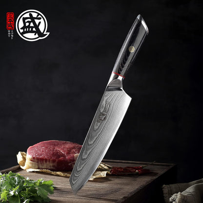 7-Inch Japanese Kiritsuke Chef Knife, AUS-10 Damascus | 67-Layer Forged Construction, Deep-Cryo Heat Treatment, Precision Tip Control, Pakkawood Handle, Sandalwood Box