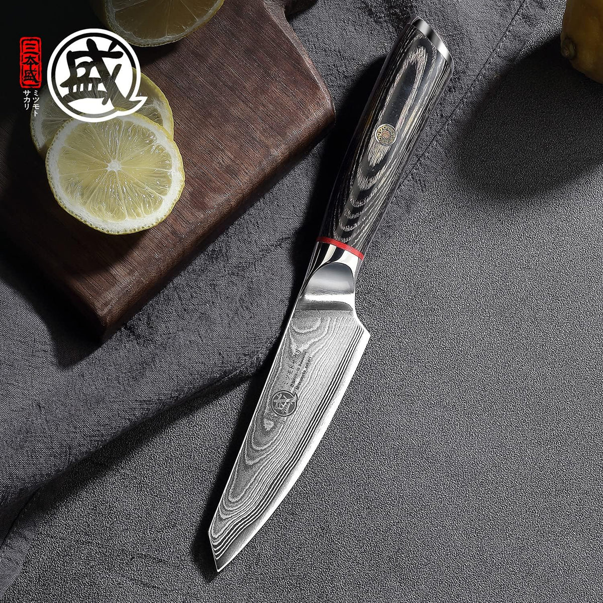 7-Inch Japanese Kiritsuke Chef Knife, AUS-10 Damascus | 67-Layer Forged Construction, Deep-Cryo Heat Treatment, Precision Tip Control, Pakkawood Handle, Sandalwood Box