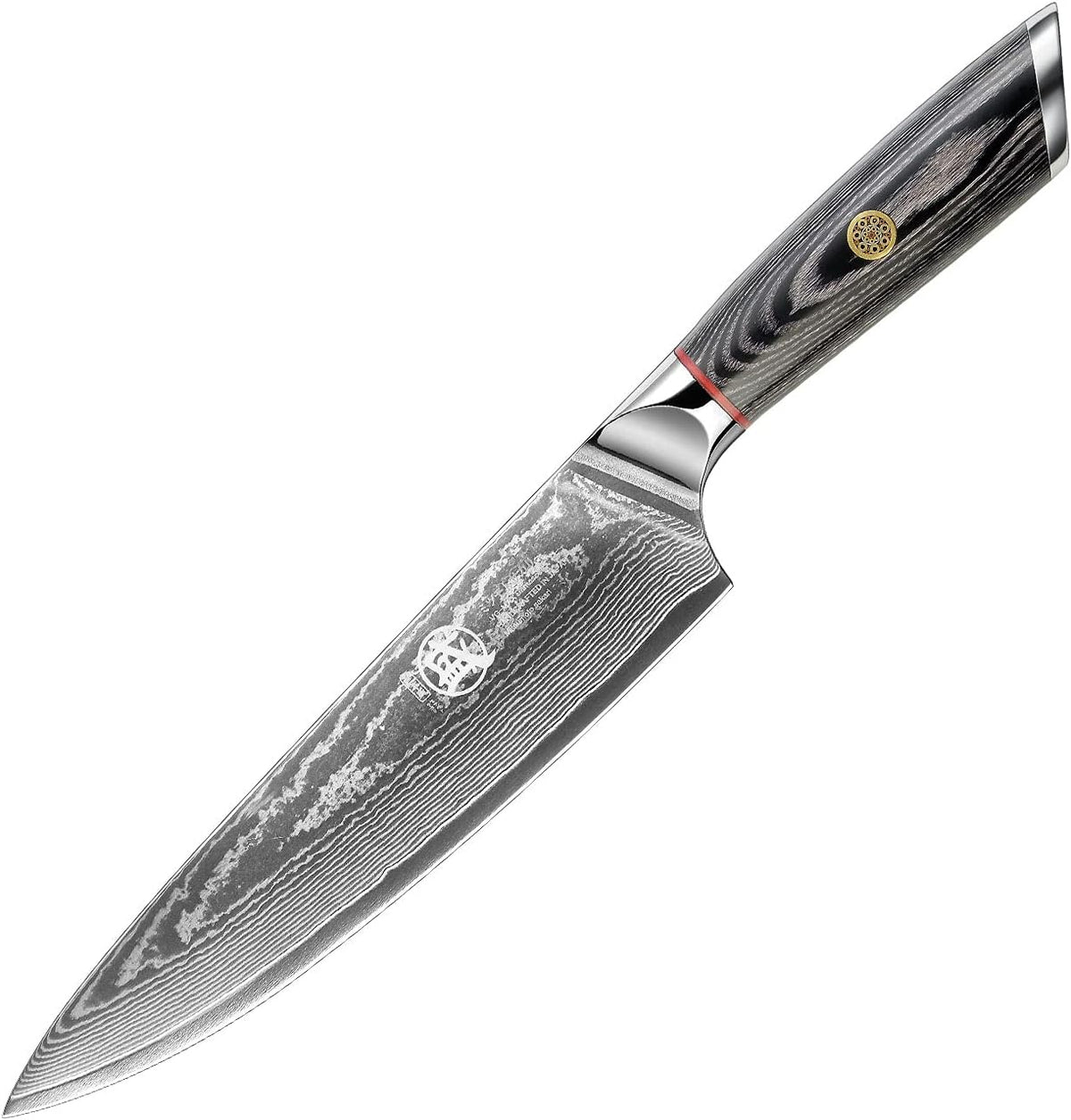 7-Inch Japanese Kiritsuke Chef Knife, AUS-10 Damascus | 67-Layer Forged Construction, Deep-Cryo Heat Treatment, Precision Tip Control, Pakkawood Handle, Sandalwood Box