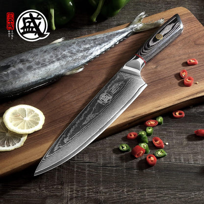 7-Inch Japanese Kiritsuke Chef Knife, AUS-10 Damascus | 67-Layer Forged Construction, Deep-Cryo Heat Treatment, Precision Tip Control, Pakkawood Handle, Sandalwood Box