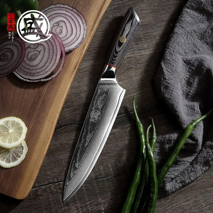 7-Inch Japanese Kiritsuke Chef Knife, AUS-10 Damascus | 67-Layer Forged Construction, Deep-Cryo Heat Treatment, Precision Tip Control, Pakkawood Handle, Sandalwood Box