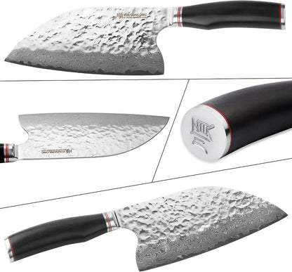 Hybrid Cleaver 8 inch Meat Cleaver Outdoor Serbian Chef Knife-Japanese Damascus Steel - Natural Leadwood Handle with Leather