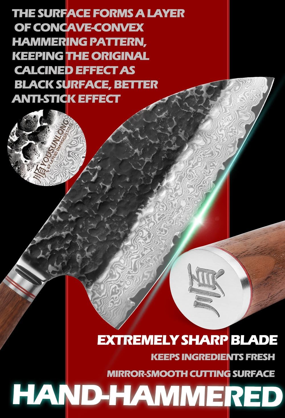 Hybrid Cleaver 8 inch Meat Cleaver Outdoor Serbian Chef Knife-Japanese Damascus Steel - Natural Leadwood Handle with Leather