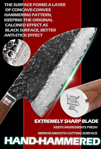 Hybrid Cleaver 8 inch Meat Cleaver Outdoor Serbian Chef Knife-Japanese Damascus Steel - Natural Leadwood Handle with Leather