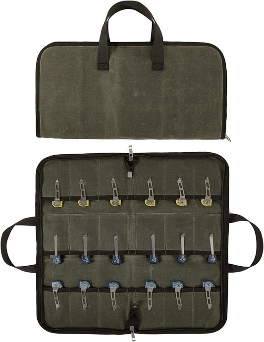 Pocket Knife Roll Bag,Zipper Knife Display Case with 18 Slots,Waxed Canvas Folding knife Case,Pocket Knife Holder Storage for Collection,Knife Organizer for Tactical Camping EDC Mini Knife Roll