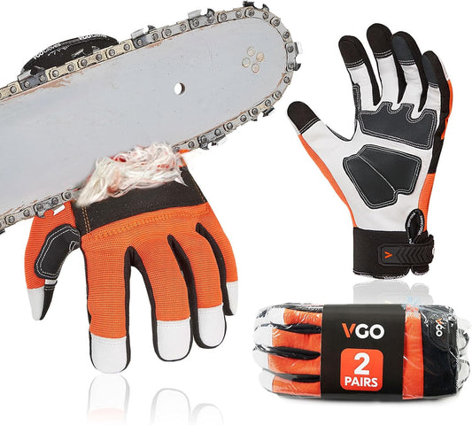 ... 2-Pairs Chainsaw Gloves,Saw Protection on Left Hand Back,Goat Leather(XL,Orange,GA8912)